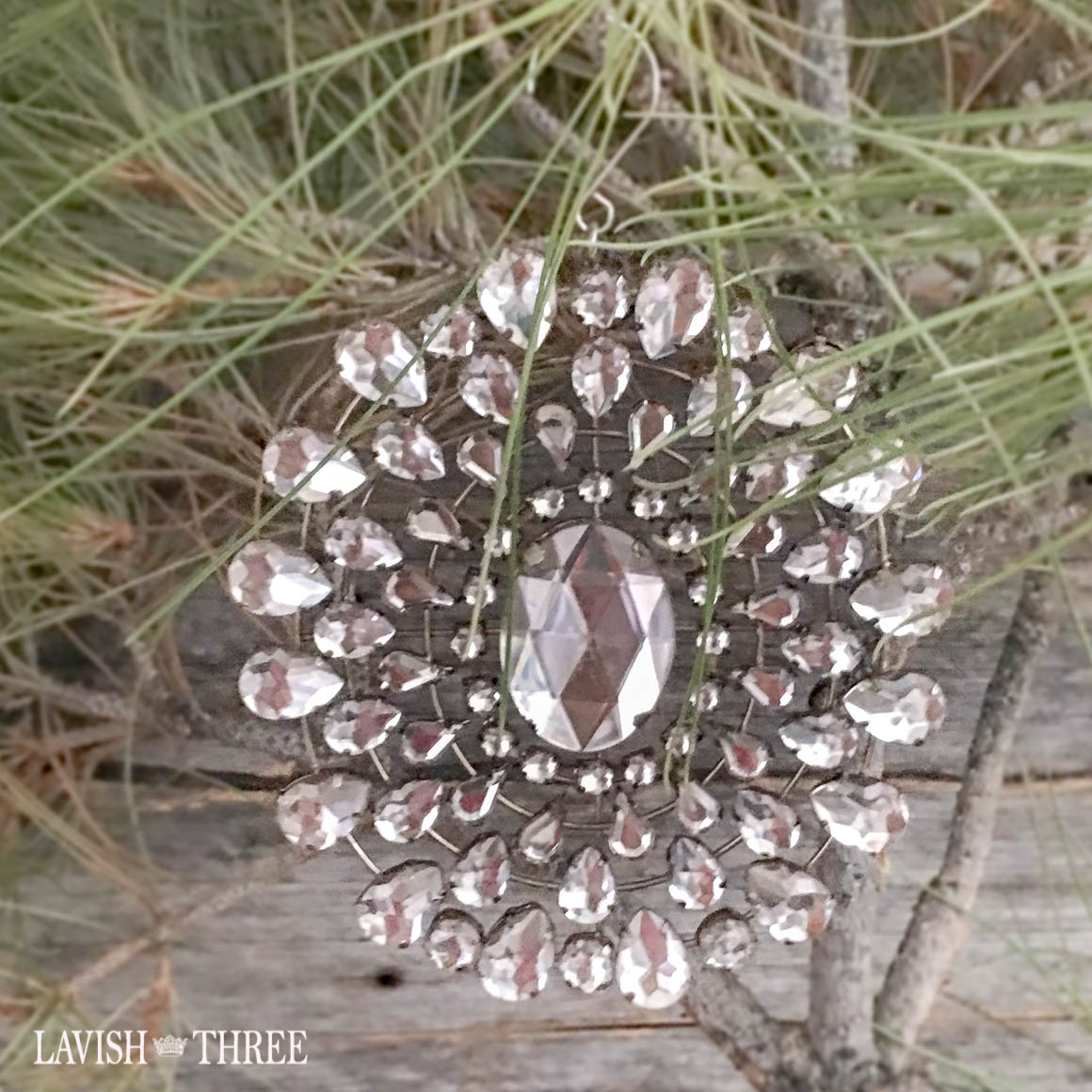 Large vintage Jeweled oval crystal lavish christmas ornament Lavish three 3