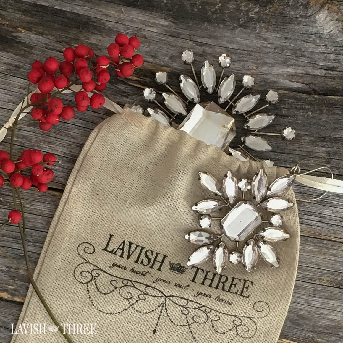 Crystal vintage jeweled ornament set Lavish three 3