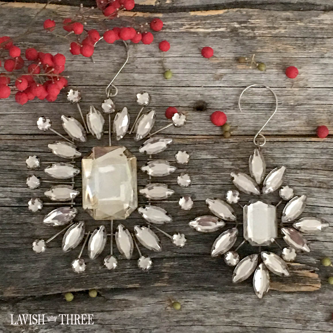 Crystal vintage jeweled ornament set Lavish three 3