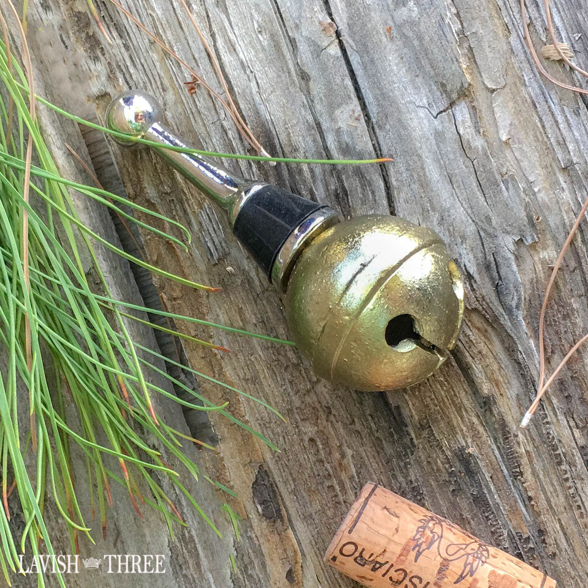 brass bell champagne or wine bottle stopper holiday gift Lavish Three 3