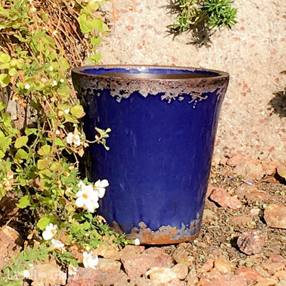 Royal elegant blue crackled garden cache flower pot garden planter lavish three 3