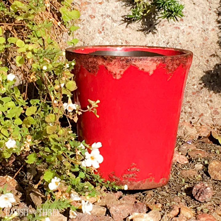 Barn Red crackled garden cache flower pot garden planter lavish three 3