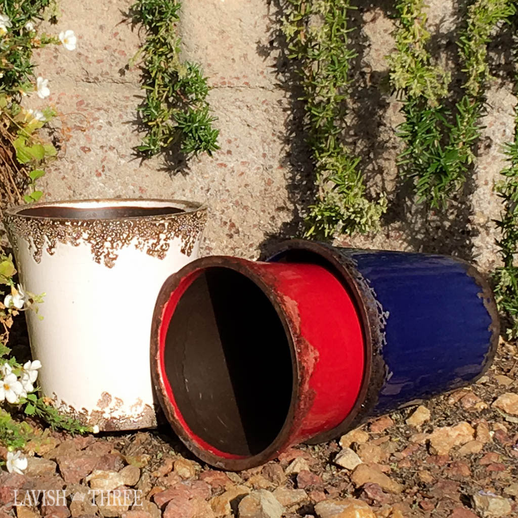 Crackled garden cache pot planter red white blue lavish three 3