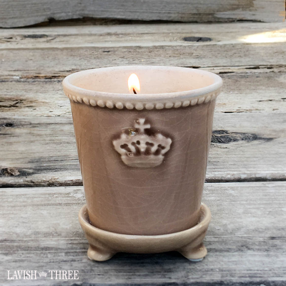 Crown mini ceramic garden planter pots pink and brown