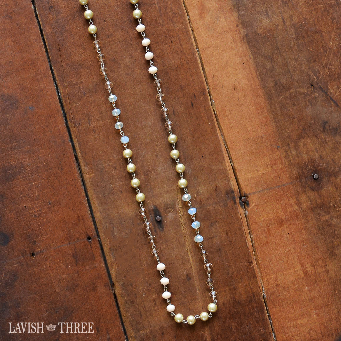 Long crystal and pearl strand necklace one of a kind Lavish three 3