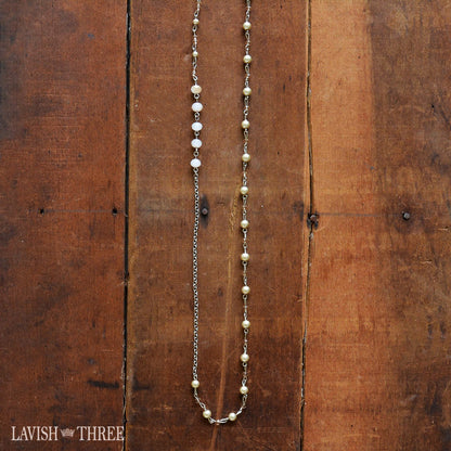 Long crystal and pearl strand necklace one of a kind Lavish three 3
