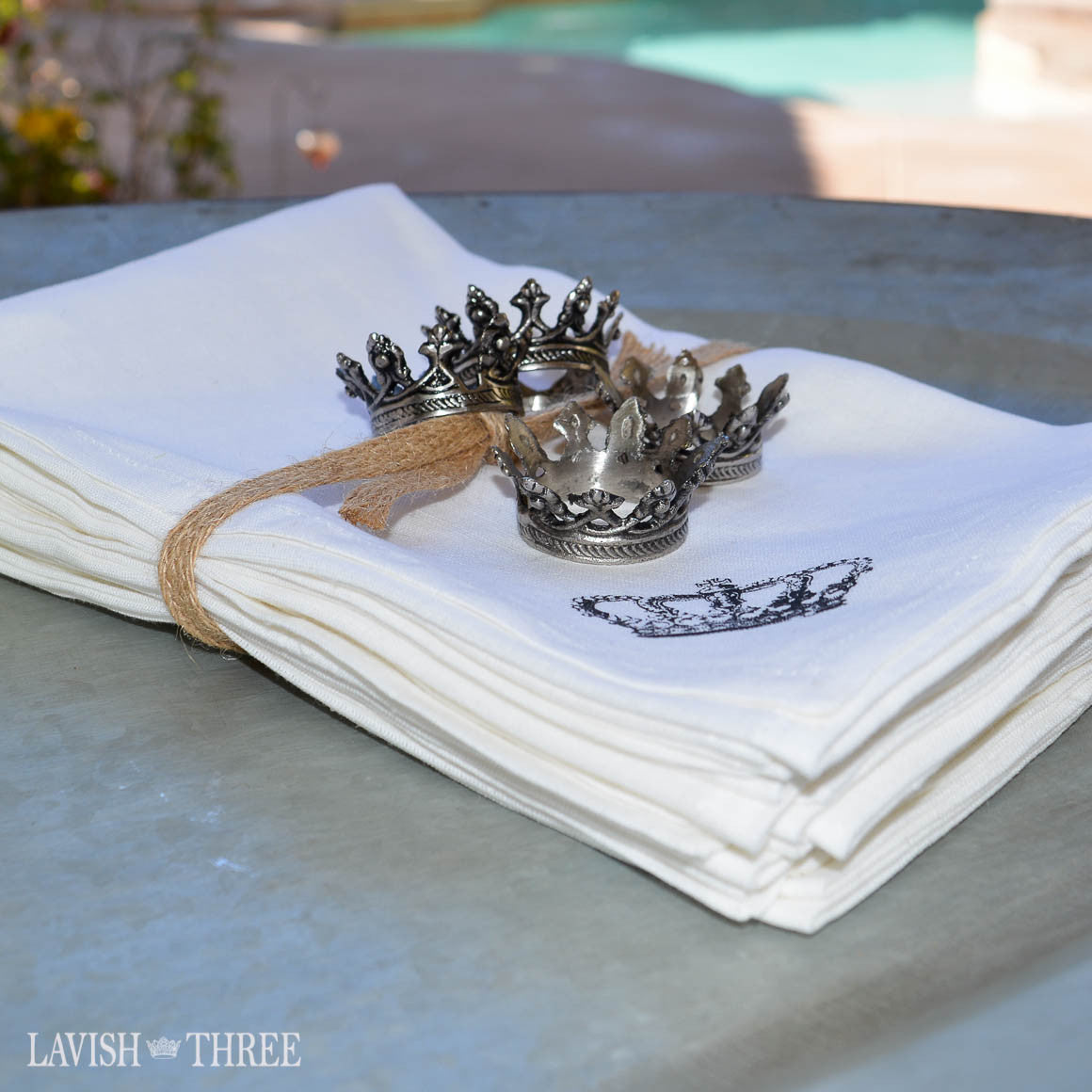 Large white dinner napkins with crown detail organic cotton