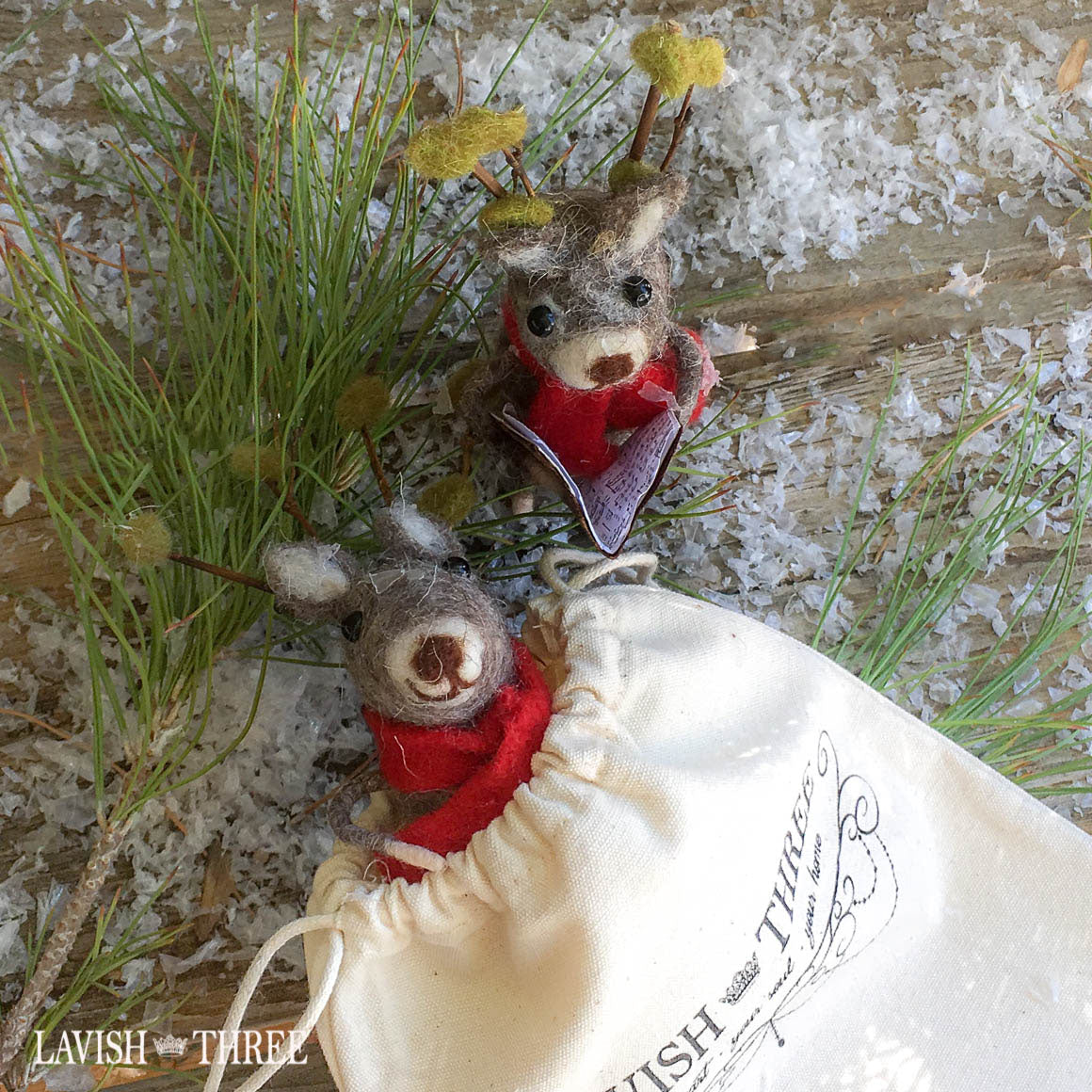 felted deer caroling ornament craft lavish three 3