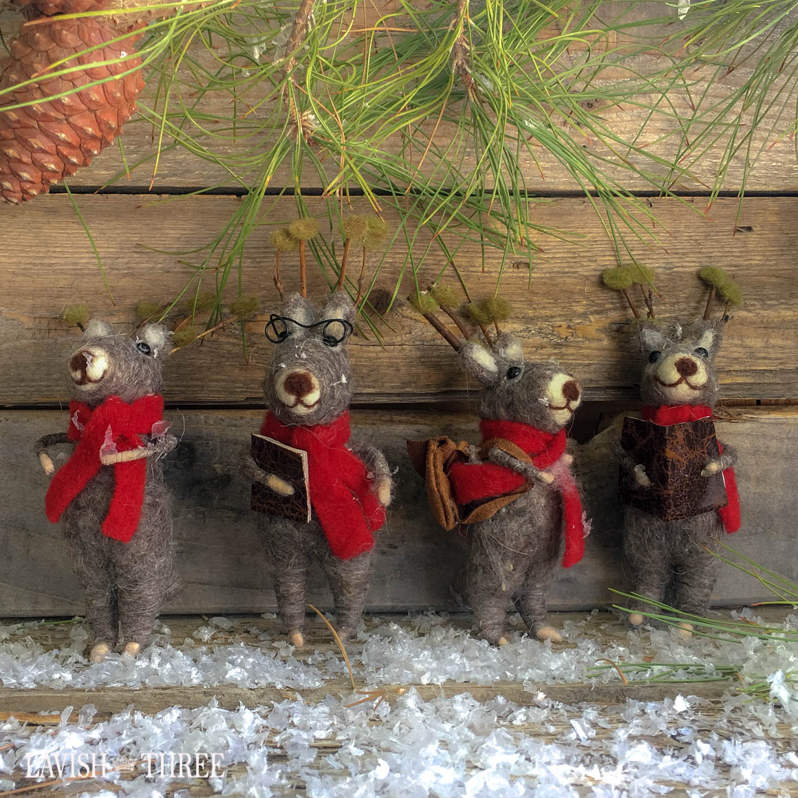 country charm wool felted deer caroling ornaments craft lavish three 3