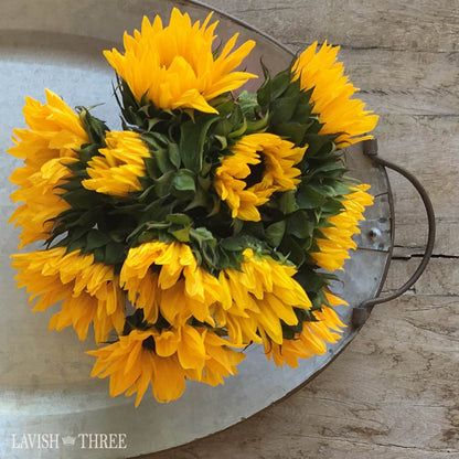 Country style large metal serving tray with rustic handles 