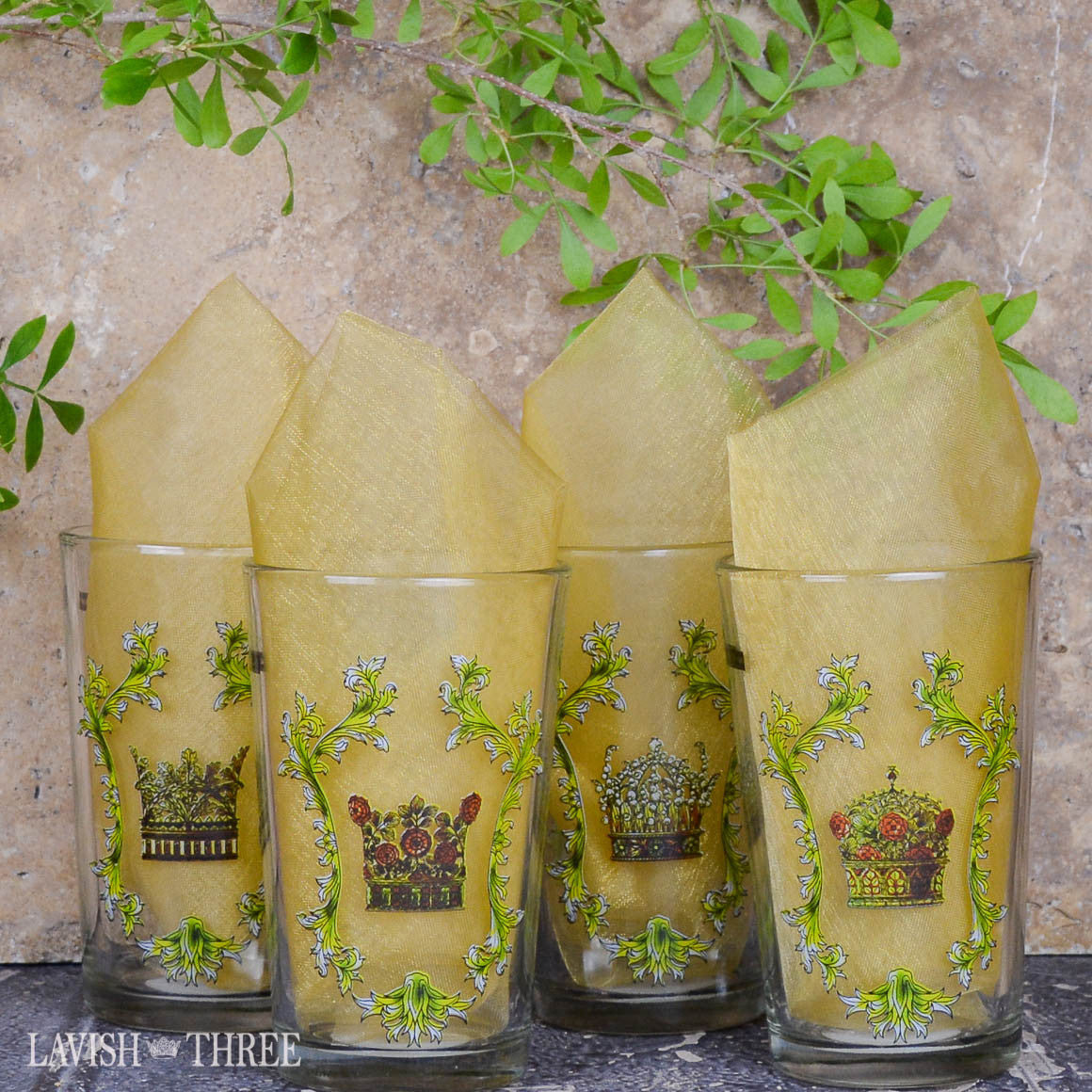 Royal crown mini-juice glasses with inspirational sayings lavish three 3