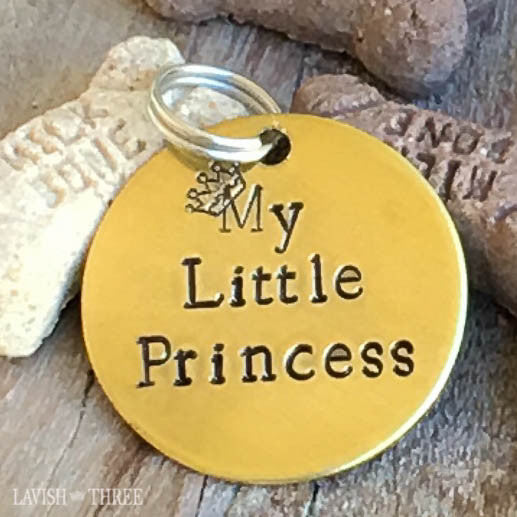 My little princess dog or cat pet tag in hand stamped brass