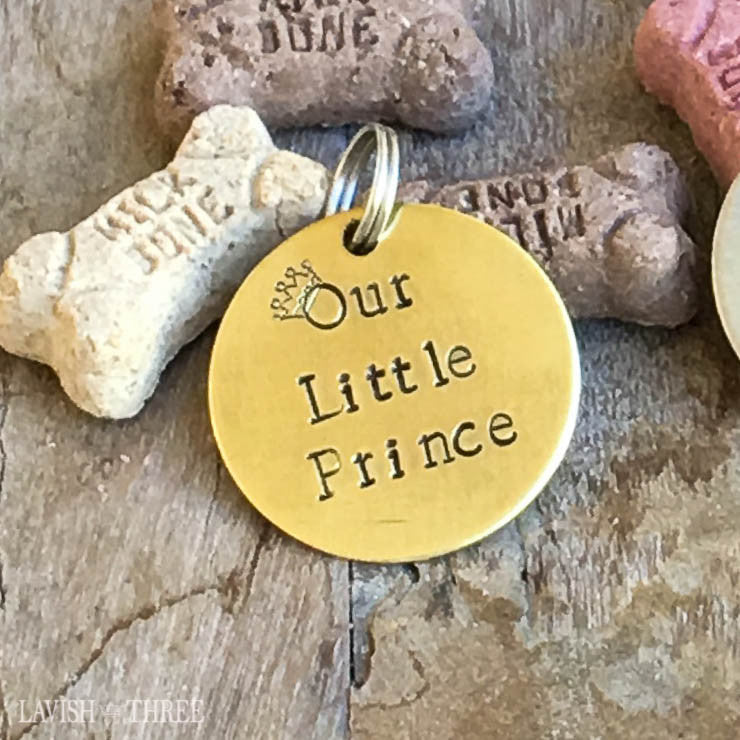 Our little prince dog cat lover charm tag hand stamped  brass
