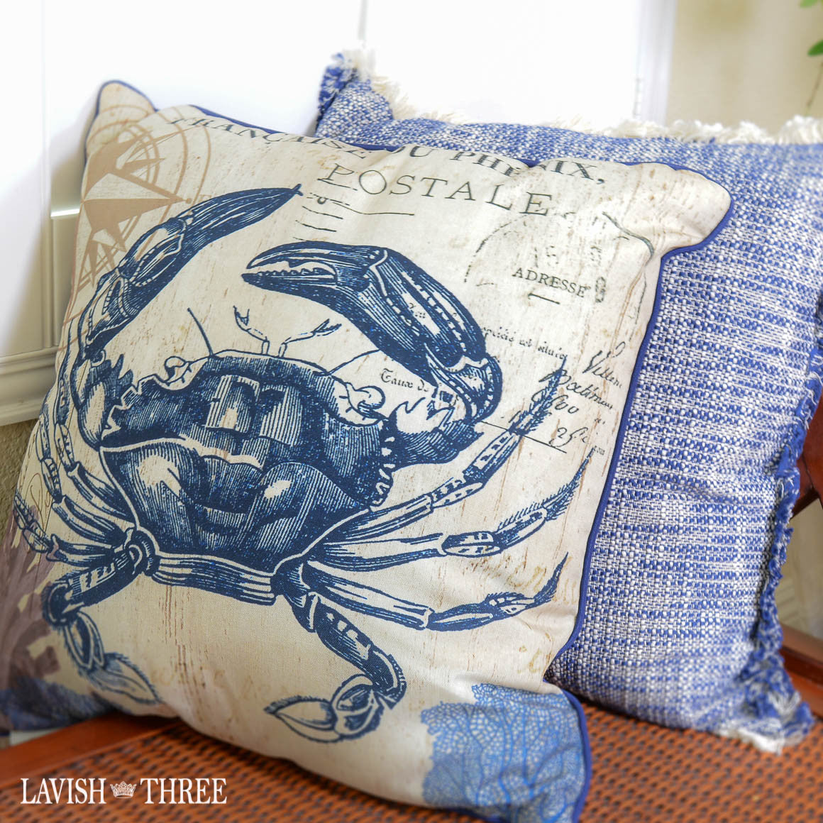 Coastal Crab & Royal Tweed pillow pair
