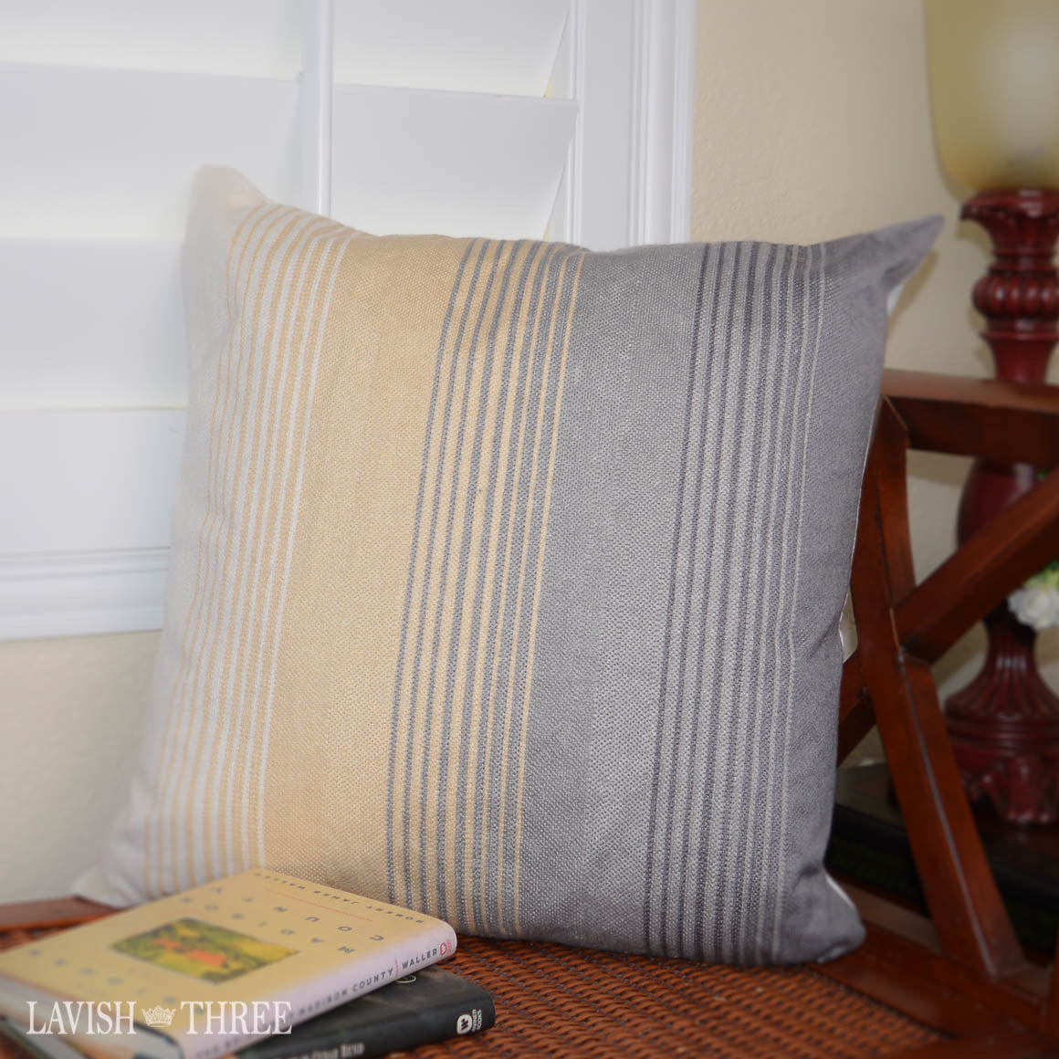 Gray and Yellow Hombre Stripe accent throw Pillow