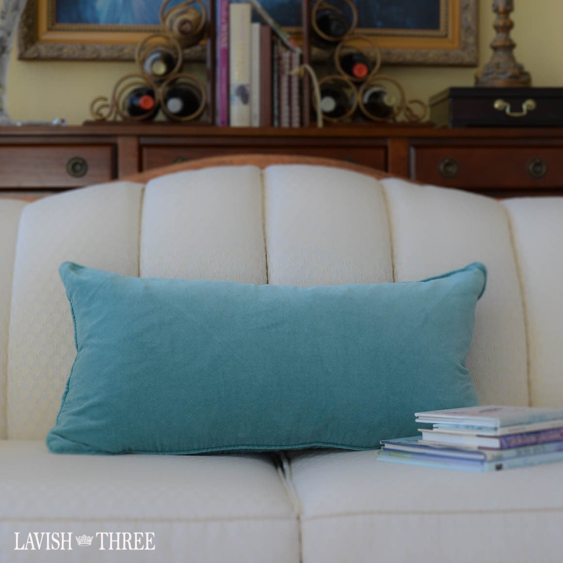 Teal velvet oblong rectangle accent throw pillow