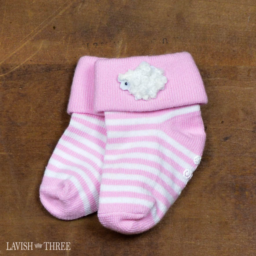Blessed lamb baby girl pink stripe bib and socks gift lavish three 3