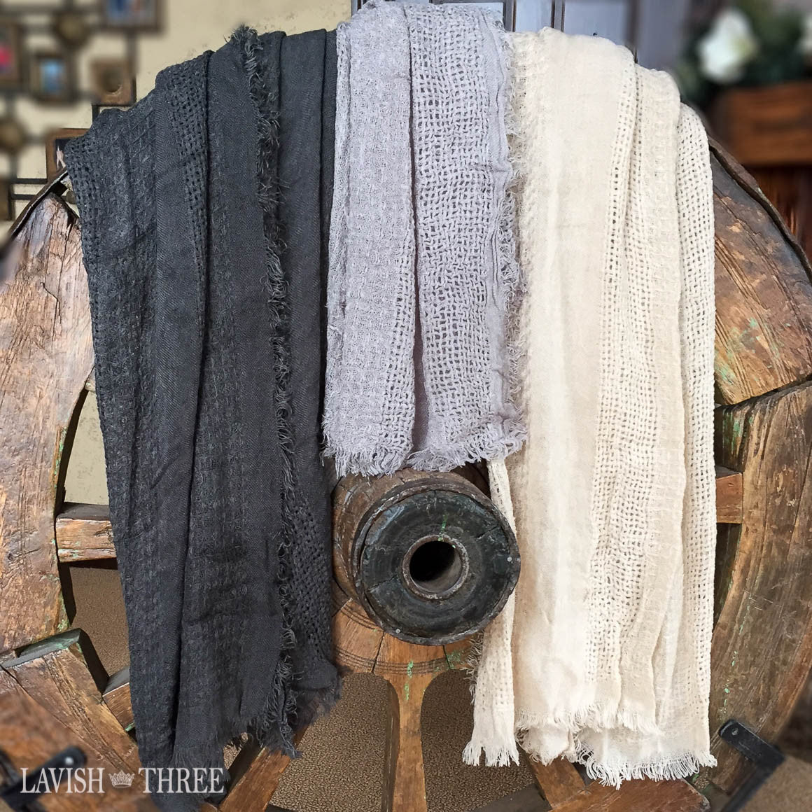 Multi-stitch scarf in dark grey, light grey or ivory